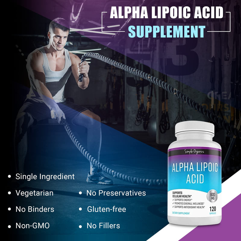 Alpha Lipoic Acid Supplement, Antioxidant and Energy Support, Non-GMO Pills for Overall Wellness, No Gluten and Soy, 600mg per Serving, 120 Vegan Capsules