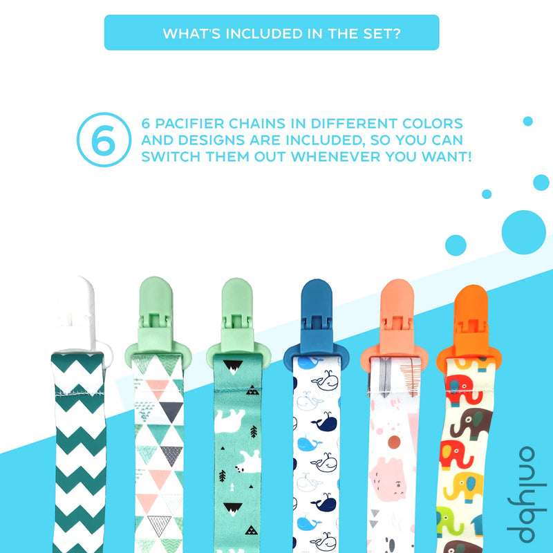 [Australia] - OnlyBP® Set 6 Baby Pacifier Holder Clip - Pacifier Clip for Boys and Girls Fits for Most Pacifiers - Protects Your Baby - Binkie Styles & Baby Teethers & Toys and Gift 