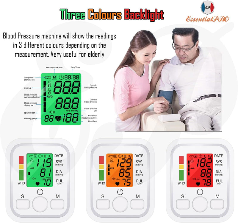 [Australia] - Blood Pressure Monitor for Home Use, Automatic Upper Arm Blood Pressure Machine with Large LCD Display, Adjustable Cuff (9 to 17 inches), 2 x 99 Memory Sets, Easy to use/Travel 