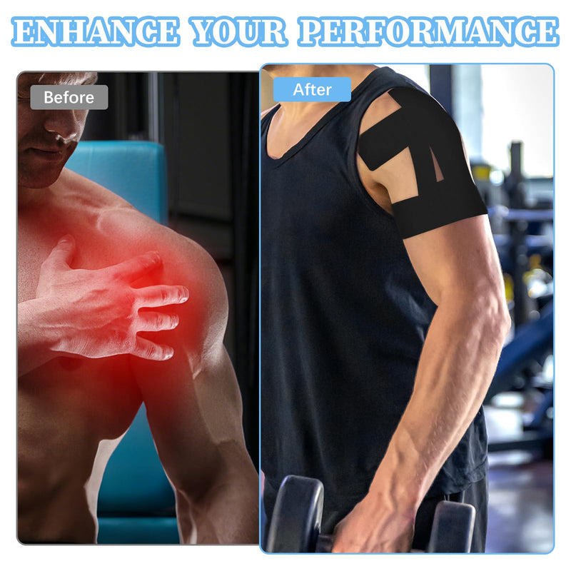 Kinesiology Tape for Shoulder, 12PCS Precut Shoulder Tape for Pain Relief & Support Waterproof Elastic Sports Tapes Skin-Friendly Hypoallergenic Latex-Free Athletic Muscle Tapes for Joint Stability Black