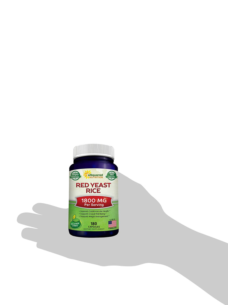 [Australia] - aSquared Nutrition Red Yeast Rice 1800mg - Dietary Supplement Vegan Powder Pills to Support Cardiovascular Health - 180 Veggie Capsules 