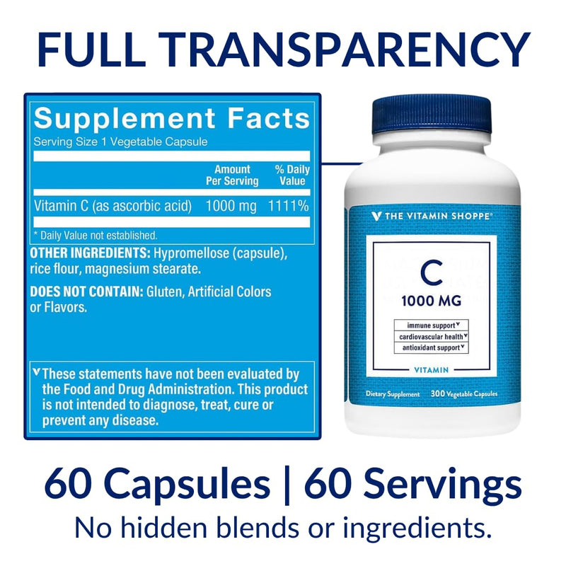 The Vitamin Shoppe Vitamin C 1000 MG with Antioxidants, 300 Capsules | Antioxidant Supplement to Support Immune Function & Cardiovascular Health
