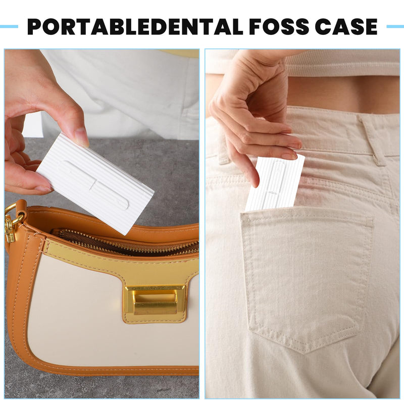 [Australia] - WLLHYF Portable Dental Floss Case Automatic Dental Floss Pick Organizer Case Travel Flosser Dispenser Storage Case Refillable Holder Boxes with 10 Dental Floss Picks (One Size, White) White 1.00m (Pack of 4) 