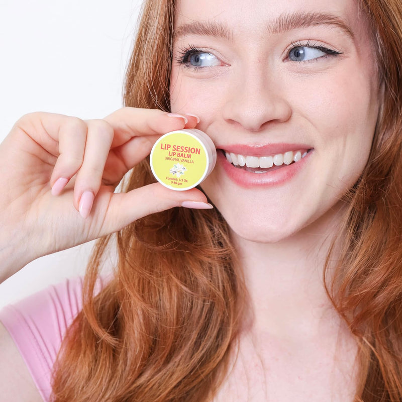 Lip Session Lip Balm Assorted Flavors 3 Pack of Jars .33 Oz. - Vanilla Original, Strawberry & Banana with Vitamin E & Cocoa Butter - Soothes Dry, Cracked, or Chapped Lips 1