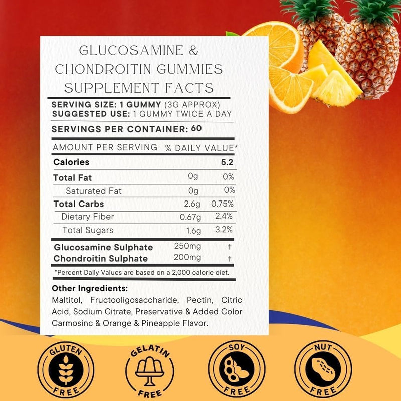 SOHM Glucosamine 250mg and Chondrotin 200mg Gummies 60 Count Individually Wrapped, Supports Joints Health and Bones Health, Glucosamine Chondroitin High Strength Gummies for Mens and Women