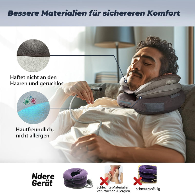 [Australia] - Tech Love Adjustable neck stretcher, inflatable neck brace for humans with removable air pump, for pressure relief in the cervical spine, provides neck support, neck saver for at home and on the go. Gray 