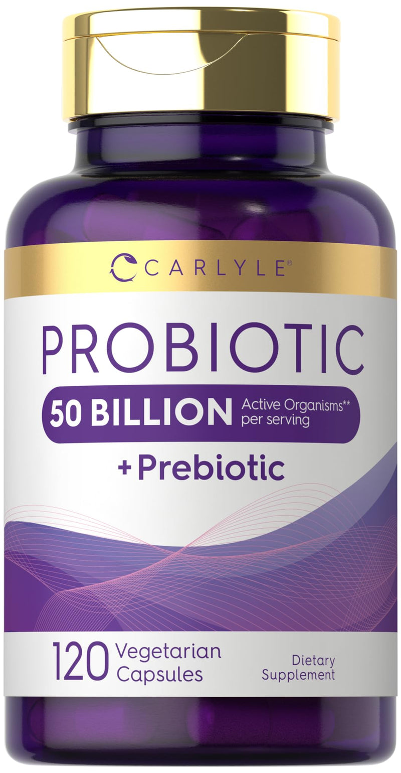 Carlyle Probiotics with Prebiotics | 120 Capsules | 50 Billion Active Organisms | Non-GMO & Gluten Free Supplement