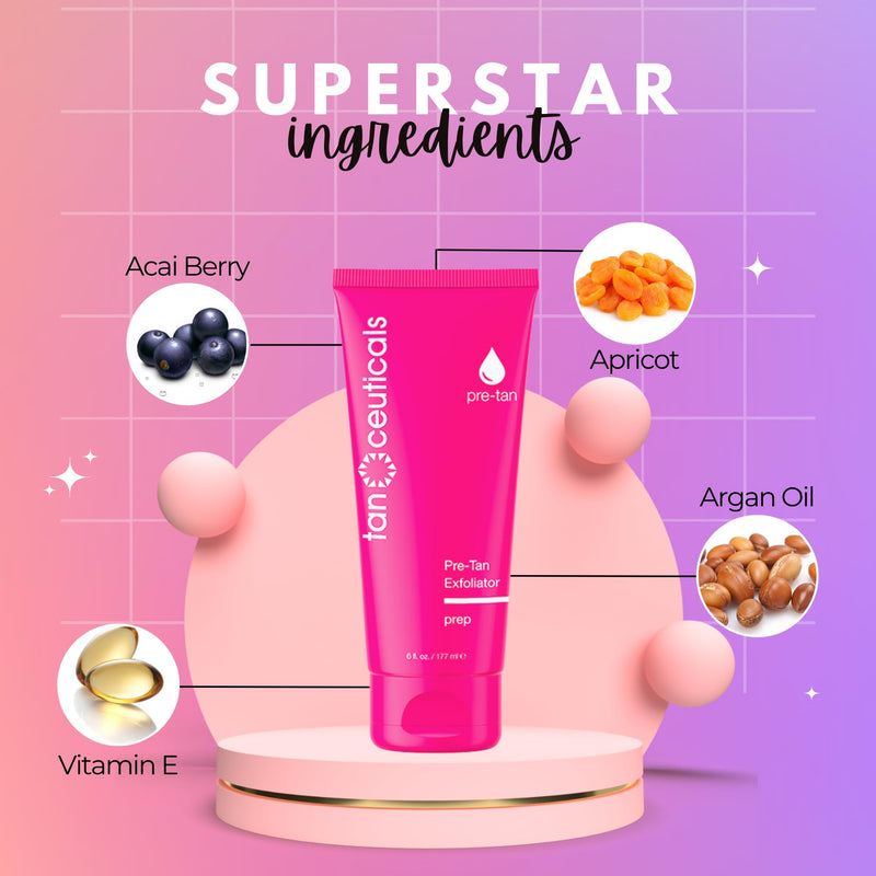 Pre-Tan Exfoliator Scrub - Smooth, Soften & Prepare Your Skin - Naturally Exfoliating Apricot - Enriched with Acai Berry & Vitamin E - Coconut Scent, 6 FL oz