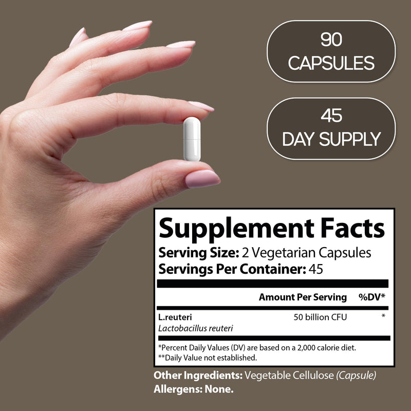Lactobacillus Reuteri 50 Billion CFU – High Strength Probiotic Supplement – 90 Vegetarian Capsules | Gut, Digestive & Immune Support | Vegan, Non-GMO | 45 Day Supply