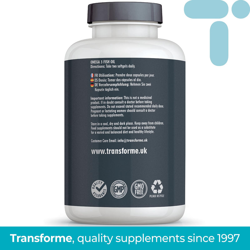 Omega 3 Fish Oil 2000mg, 2 x 1000mg Capsules High Strength Serving 660mg EPA and 440mg DHA, 240 Omega 3 Fatty Acids Softgels Supporting Heart, Brain and Eye Health, 4 Month Supply from Transforme 1 count (Pack of 240)