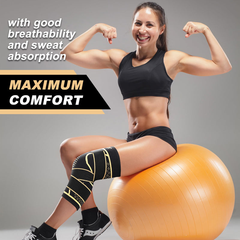 [Australia] - Copper Knee Brace for Women and Men(2 pack)-Knee Compression Sleeve with Straps,Knee Braces for Knee Pain,Knee Support for Arthritis Medium 