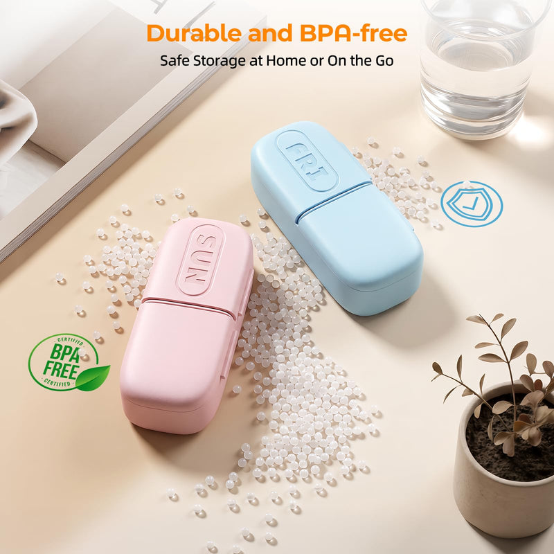 Magnetic Weekly Pill Organizer 2 Times a Day, Large AM PM Pill Box 7 Day | Travel Pill Case, Magnets and Stand, Removable Daily Medicine Container for Medication, Vitamin and Supplement, Macaron