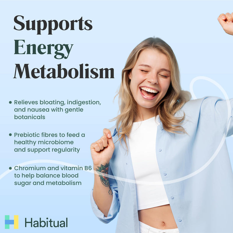 Habitual Daily Digestive Complex | Vegan Gut Health Supplement for Bloating, Indigestion & Metabolism Support | Prebiotic & Botanical Blend with Ginger, Peppermint, Fennel, Calcium, & Vitamin B6