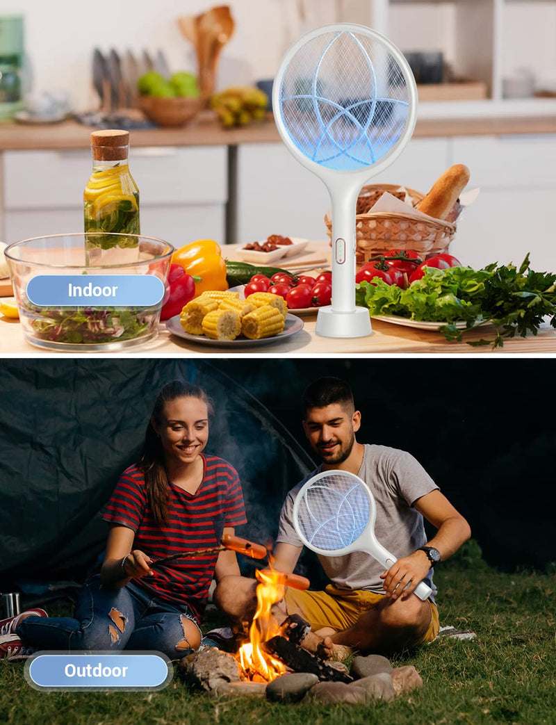 [Australia] - YISSVIC Electric Fly Swatter 4000V Bug Zapper Racket Dual Modes Mosquito Killer with Purple Mosquito Light Rechargeable for Indoor Home Office Backyard Patio Camping (White) White 