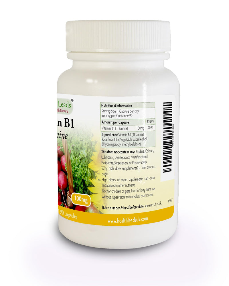Vitamin B1 100mg x 90 Capsules, Magnesium Stearate Free & No Nasties, Easy to Swallow Small Capsules, Thiamine contributes to Healthy Metabolism and Healthy Heart Function, Made in Wales