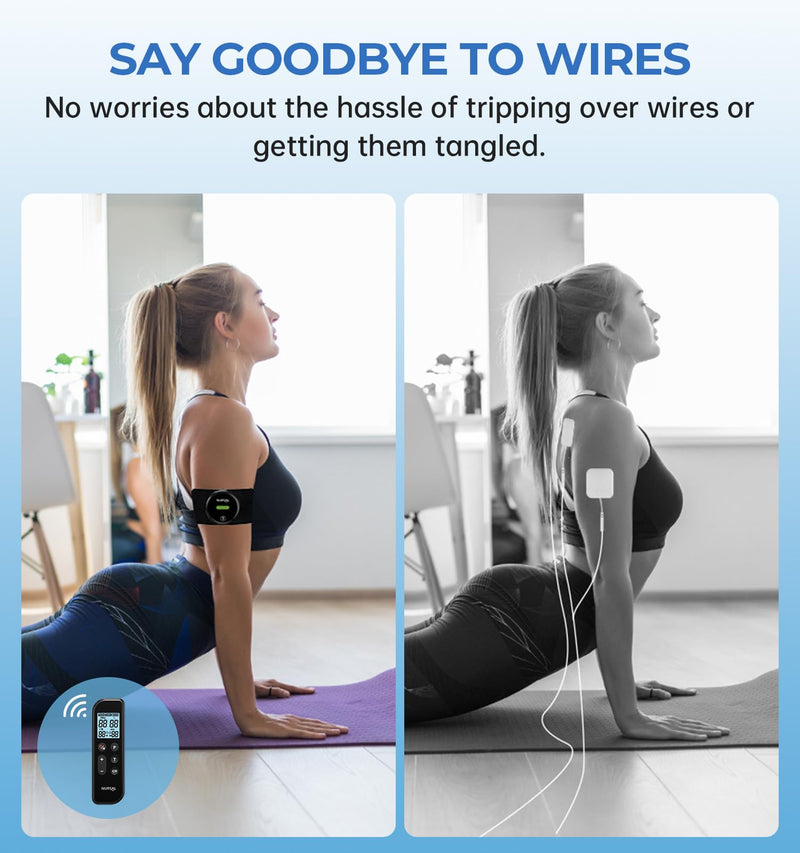 [Australia] - NURSAL Wireless TENS Unit Muscle Stimulator, Dual Host TENS EMS Machine for Pain Relief, 18 Modes 20 Intensity Remote Control Pulse Physical Electrotherapy for Back Shoulder Pain (2 Pads) Black 