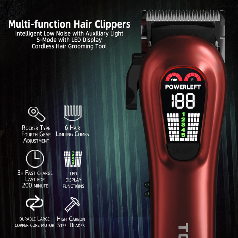 [Australia] - Hair Clippers for Men Professional Clippers for Men Cordless&Corded Barber Clippers for Hair Cutting & Grooming. Rechargeable Hair Trimmer Kit for Household (Red) Red 