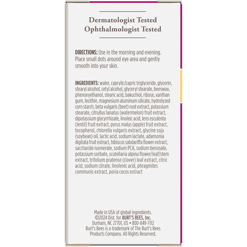 Burt's Bees Renewal Firming Eye Cream, 0.5 oz. Bottle | With Retinol Alternative, Reduces Appearance of Lines, Wrinkles, Under-Eye Circles and Crow's Feet, 99 Percent Natural Origin 0.5 Ounce (Pack of 1)
