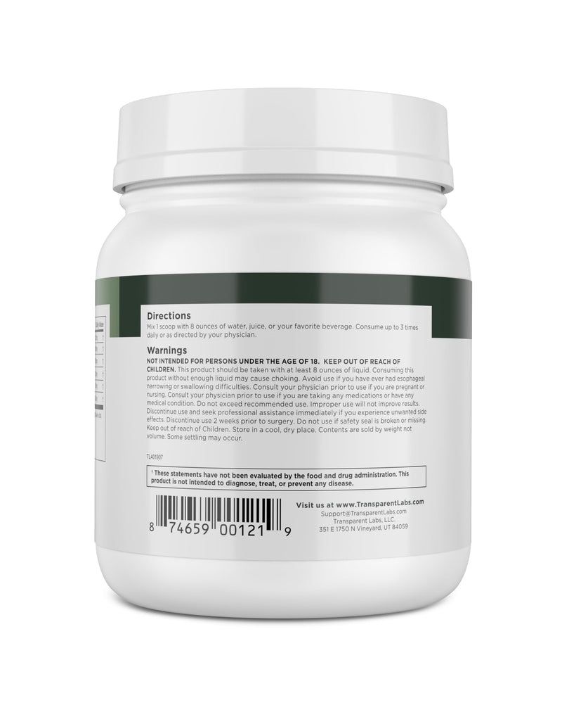 [Australia] - Transparent Labs Prebiotic Greens - Greens Superfood Powder & Antioxidants Supplement with Organic Spirulina, Organic Chloerra, Organic Acacia Powder, & Green Banana Powder - 30 Servings, Peach Mango 