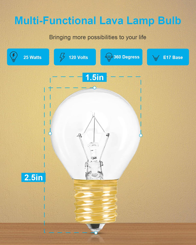 [Australia] - Lava Lamp Bulb 25 Watt, E17 Intermediate Base 6 Packs The Lava Original Replacement Bulb for 14.5-Inch Lava Lamp, Soft Warm White Glow, Long Life, High Temp Resistance, High-output Heat S11 Bulb S11- 25W Shape 