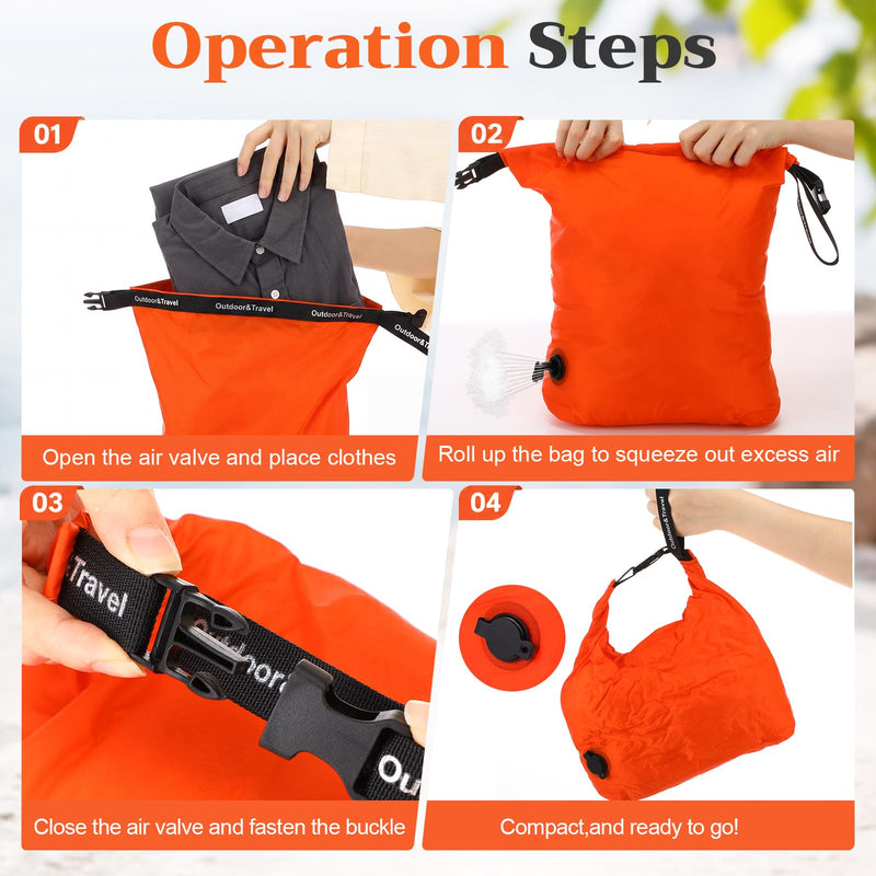 Hsei 2 Pcs Compression Travel Laundry Bag Pump-free Vacuum Compression Dirty Clothes Bag Waterproof Wet Dry Bags Reusable Space-saving Camp Clothes Storage Organizer for Camping Swimming Gym Dorm
