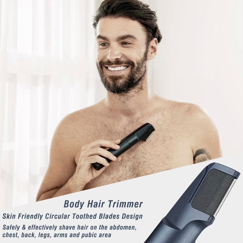 [Australia] - Beard Trimmers Kit for Men Precise Dial Adjustable 20 Lengths, 5-IN-1 Electric Shavers and Hair Clippers Set - Body Nose Ear Mustache Hair Trimmers Razors Waterproof Wet/Dry - USB-C Charging Dock Blue 