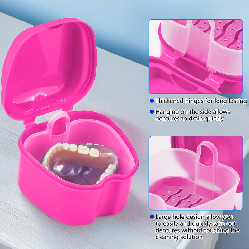 [Australia] - 2 Pack Colors Denture Bath Case Cup Retainer Cleaner Holder Case False Teeth Soaking Container Dental Bath Storage Box Case with Strainer Basket and Brush - Rose Red & Black 