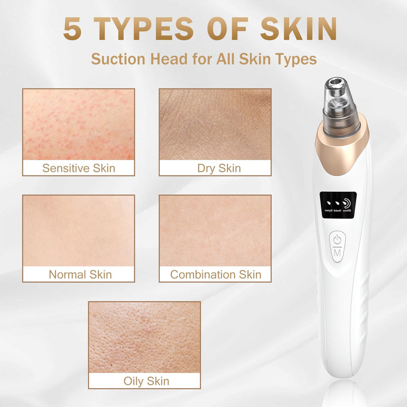 Blackhead Remover Pore Vacuum Kit -Blackhead Extractor Tool with 3 Adjustable Suction Levels, 5 Probes, USB Rechargeable, Suitable for Women and Men(White) White