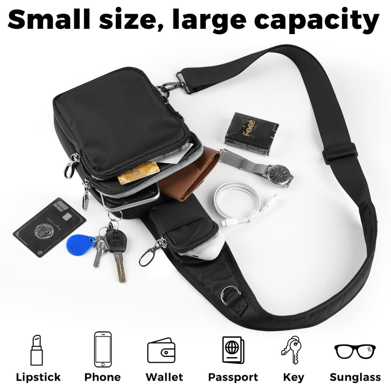 Sling Bag, Crossbody Bag with Zipper Lock, RFID Blocking & Water Resistant for Men and Women Black