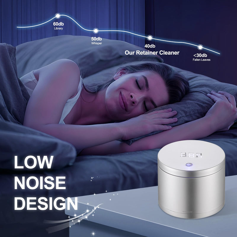 [Australia] - Ultrasonic Cleaner for Mouthguards, Retainers, Dentures Jewelry with UV Sanitizing, 45kHz 3-Cleaning-Mode Silver 
