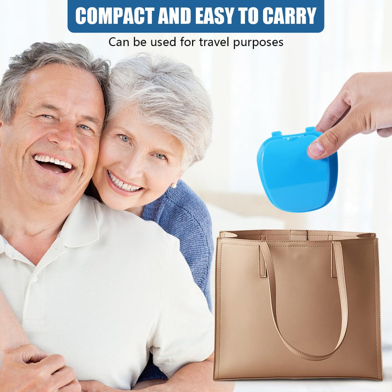 3 Pack Colors Denture Bath Case Cup Box Holder Storage Soak Container with Strainer Basket for Travel Cleaning (White, Blue, Light Blue) White, Blue, Light Blue