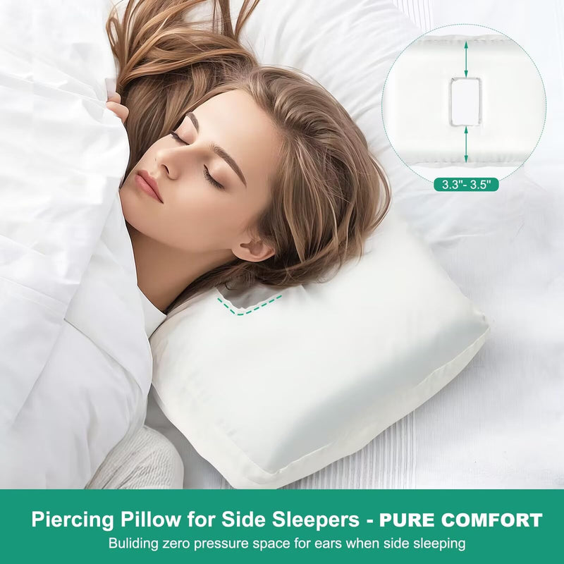 [Australia] - ibigbean Ear Piercing Pillow - Breathable Big Ear Hole Pillow - with Satin Smooth Pillowcase - 15.9''L x 11''W x 4''H - Come with Portable Backpack White-satin 1 Ear Hole - 15.9''L x 11''W x 4''H 