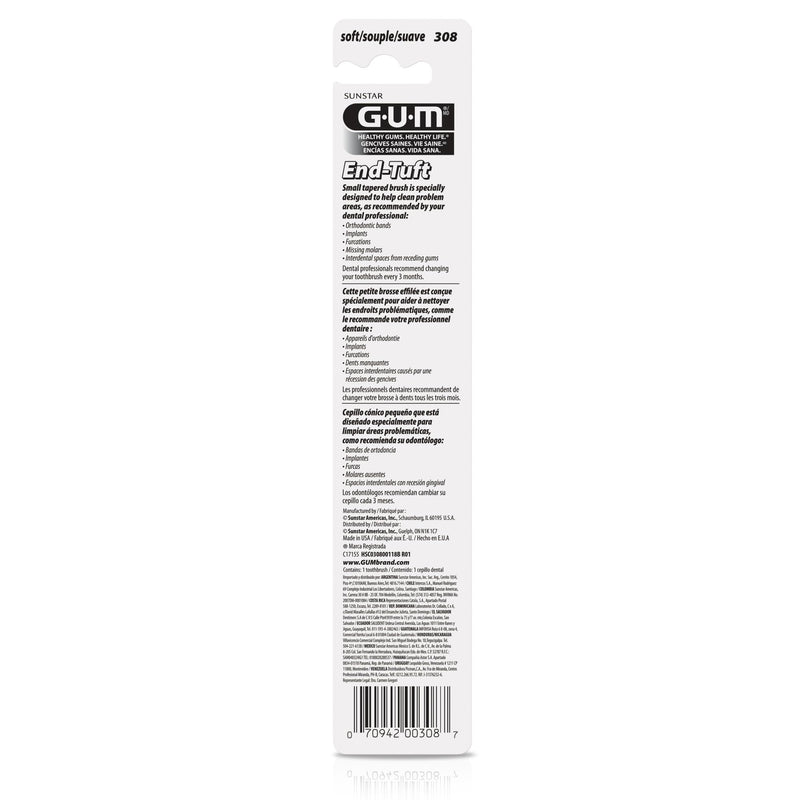 [Australia] - GUM End Tuft Toothbrush - Extra Small Head for Hard-to-Reach Areas - Implants, Back Teeth, and Wisdom Teeth - Soft Dental Brush for Adults, 1 Count(Pack of 6) 6 Count (Pack of 1) 