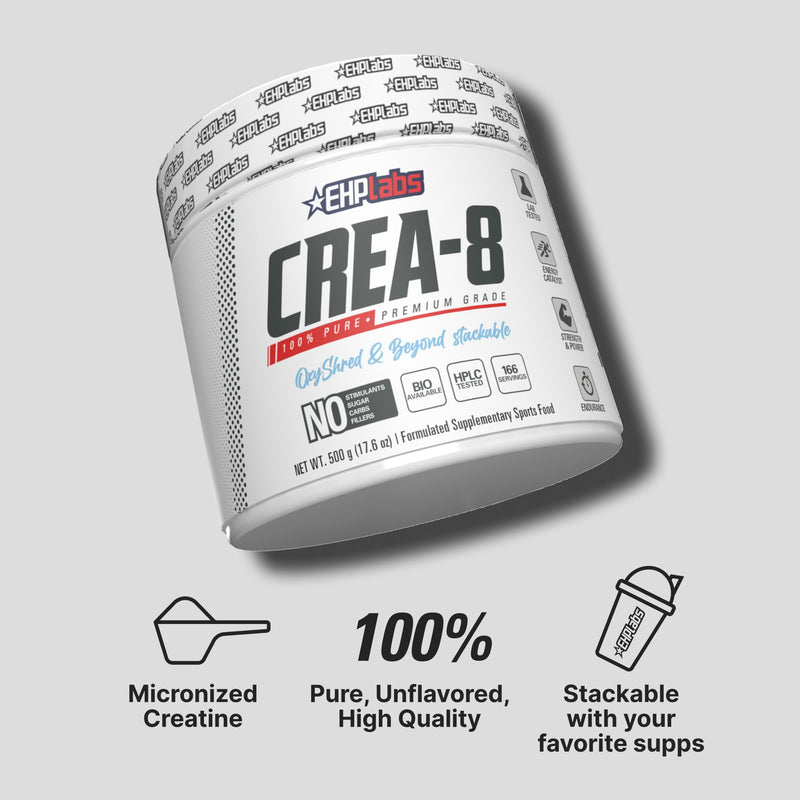 [Australia] - EHP Labs CREA-8 Micronized Creatine Monohydrate Powder - Unflavored Creatine Powder for Muscle Growth, Increased Strength, Enhanced Energy Output and Improved Performance - 100 Servings (500g) 
