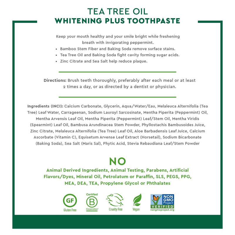 [Australia] - Desert Essence Tea Tree Oil Whitening Plus Toothpaste - Peppermint - 6.25 Oz - Antiseptic Tea Tree Oil - Zinc Citrate - Baking Soda - Freshens Breath - Reduced Plaque - Fluoride Free 