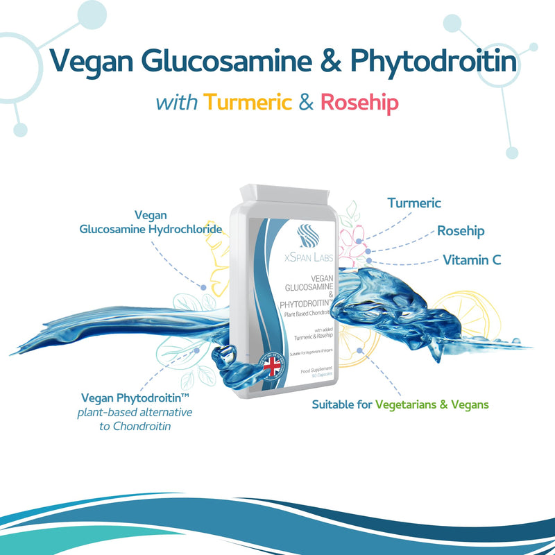 Vegan Glucosamine & Phytodroitin™ 90 Capsules - with Plant Based Chondroitin, Turmeric, Rosehip and Vitamin C to Promote the Health of Cartilage and Bones - UK Made