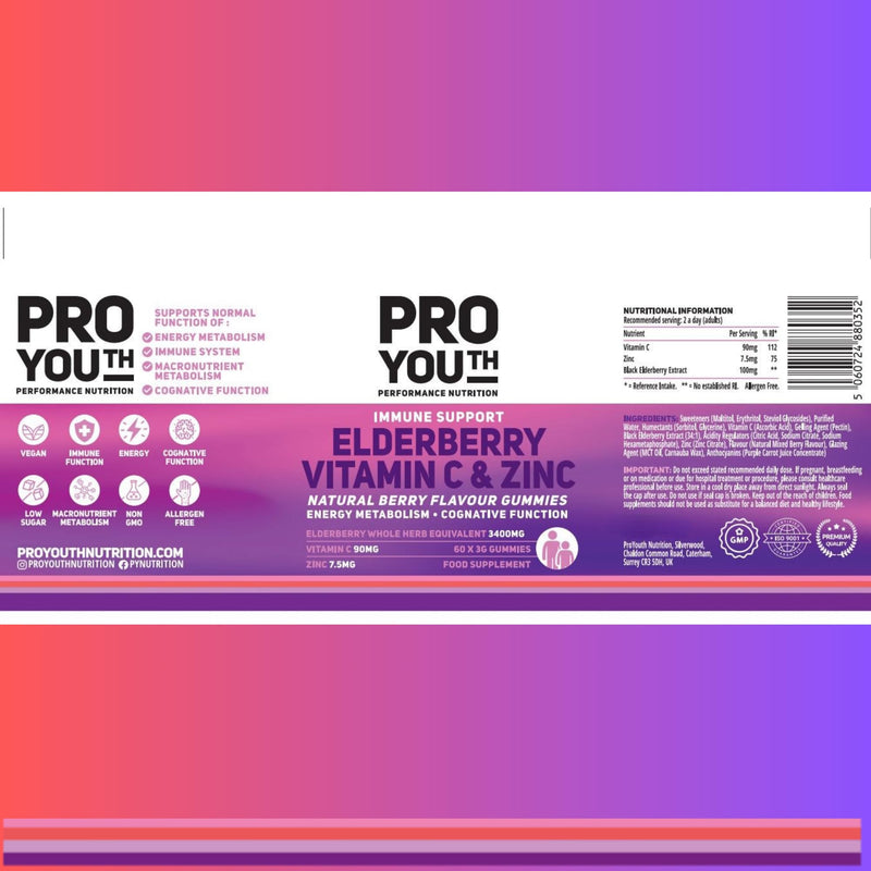 Nutrition Tripple Boost Immune Support Vitamin C, Zinc and Elderberry Gummies | Antioxidant Defense | Adults & Children | Berry Flavour | Vegan, Low Sugar | ISO Certified | 60 Gummies