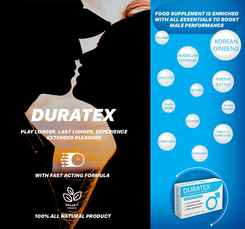 DURATEX by Hilman Blue Pills for Men Endurance - Premium Strong 100mg Tablets for Enhanced Stamina Firm Performance Power Booster Herbal Male Food Supplements for Long Lasting (40 Count (Pack of 1)) 40 count (Pack of 1)