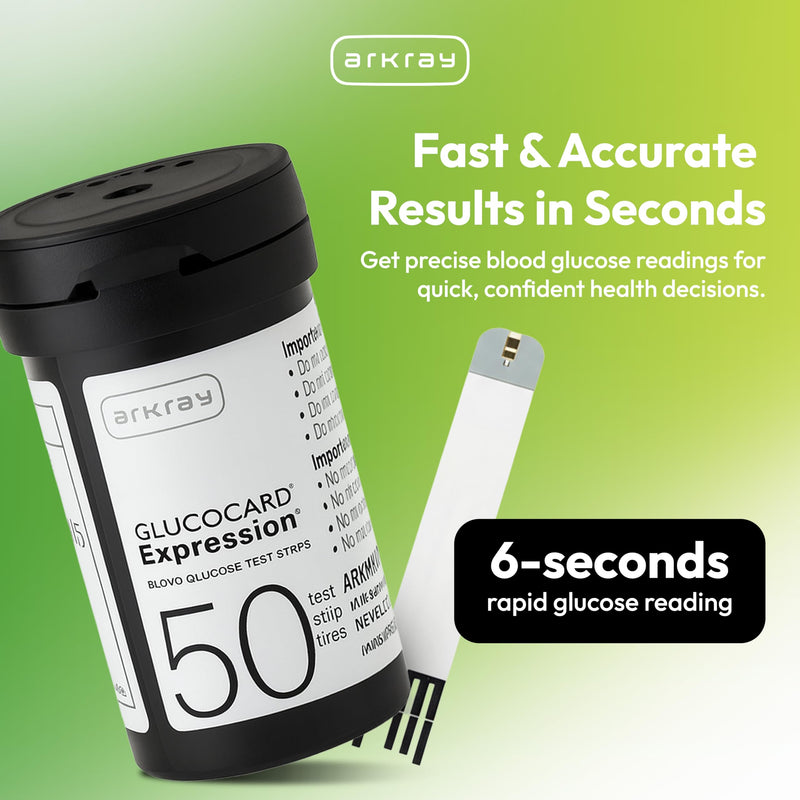 ARKRAY GLUCOCARD Expression Glucose Test Strips - No Coding, 0.8 Microliter & Fast 6-Second Results - Compatible with GLUCOCARD Expression Blood Glucose Meter - 50 Count