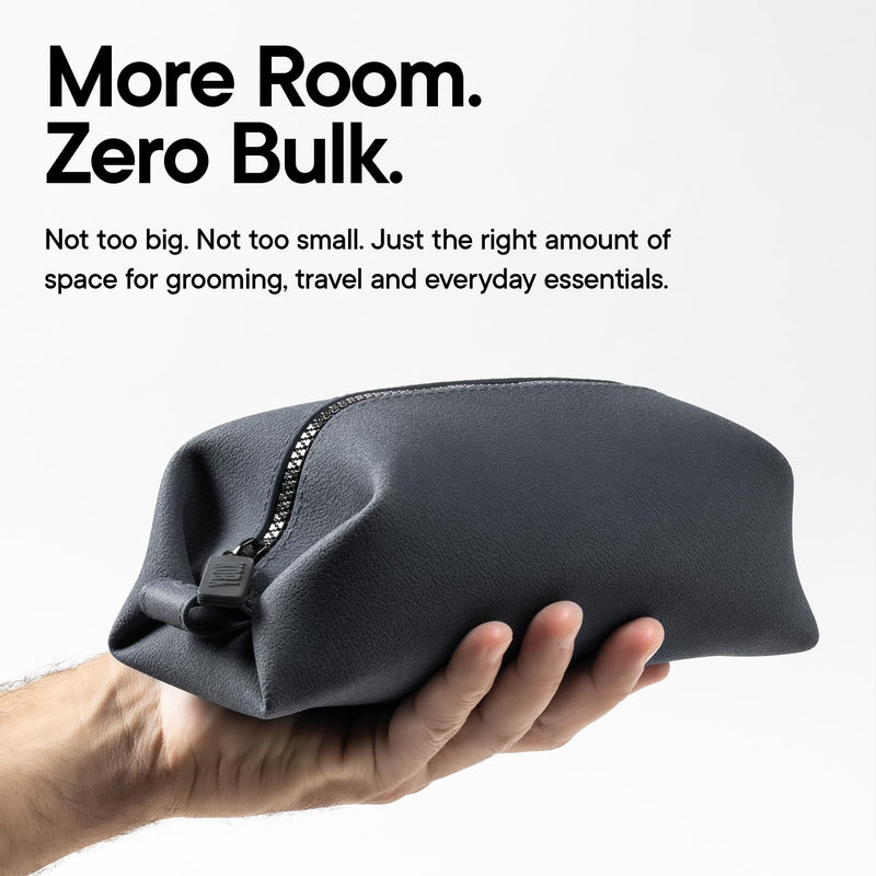 TOOLETRIES The Koby Dopp Kit Toiletry Bag – Lite 9" x 4.5" x 4.5", Charcoal | Compact silicone leak-resistant travel toiletry bag with a heavy-duty zipper that's easy to clean. Lite 9" x 4.5" x 4.5"