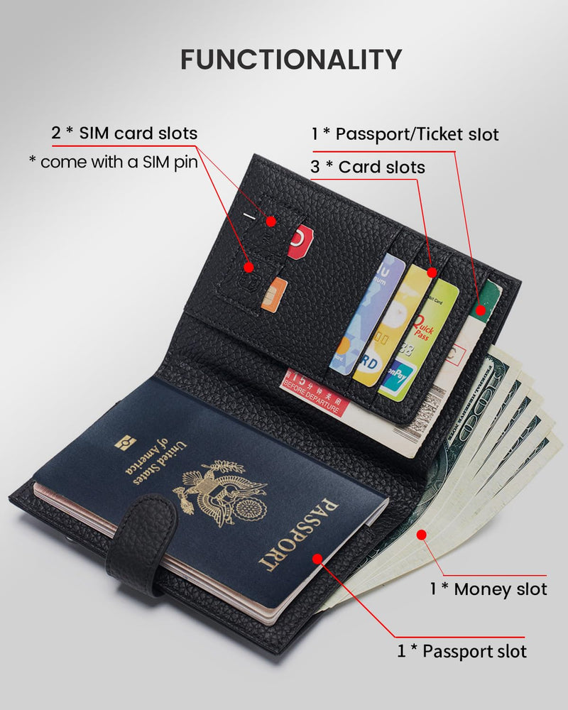 Karmiir RFID Blocking Small Leathear Coin Wallet & RFID Blocking Leather Passport Wallet, Black(Same material)