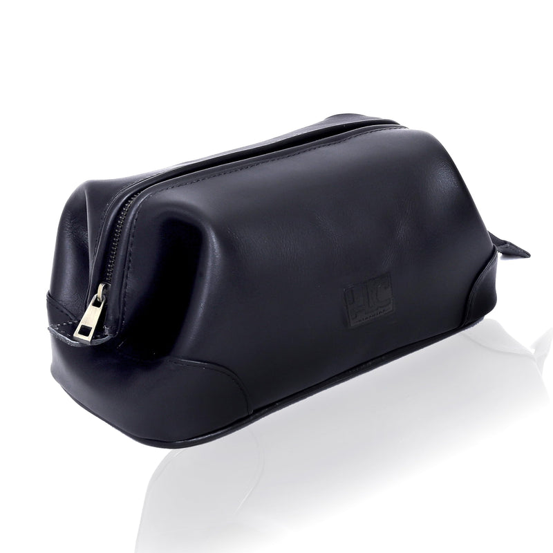HLC Leather Toiletry Bag for Men Best Gift Premium Genuine Dopp Kit Shaving Kit Organizer Travel Kit Pouch Bag 10 inch Size (Black) Black