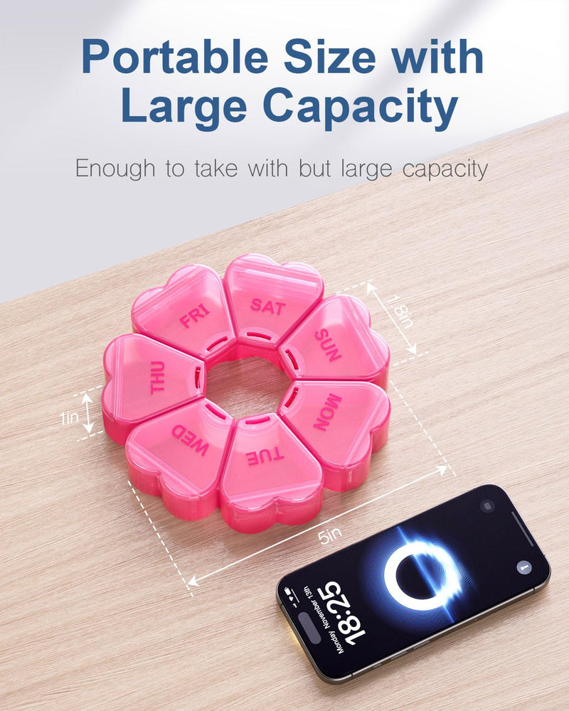 [Australia] - Large Weekly Pill Organizer/Box 7 Day, KAPENS Daily Vitamin Case Large Capacity Compartments, Pill Containers for Fish Oil Medicine Supplements Red 
