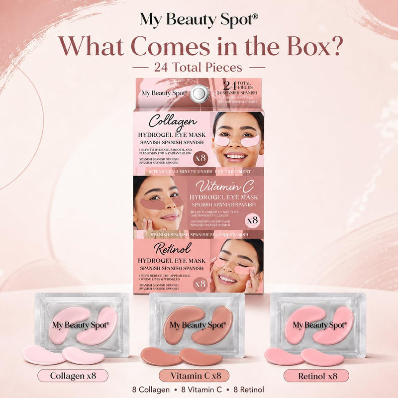 My Beauty Spot Hydrogel Eye Patches, 24 Piece Under Eye Mask Set with Collagen, Vitamin C & Retinol, Cooling Under Eye Patches for Puffy Eyes, Dark Circles, Wrinkles & Self Care Pink