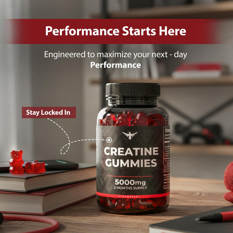 Creatine Gummies 5000mg | Creatine Monohydrate Gummies – Chewable Creatine Supplement for Men & Women | 120 Vegan Gummies Easy Pre & Post Workout Gym Support for Performance and Muscle Power Strawberry