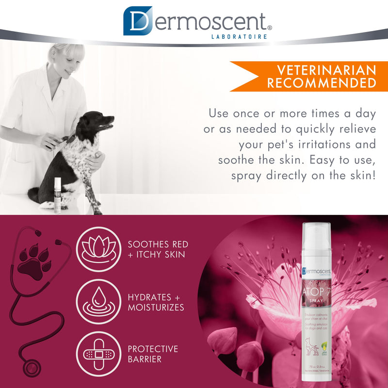Dermoscent ATOP 7 Spray for Dogs and Cats - Soothing Skincare for Itchy Skin Relief & Irritated Allergy-Prone Skin - 75 ml - PawsPlanet Australia