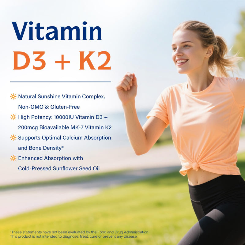 Innate Vitality Vitamin D3 K2, High Potency Vitamin D3 10000iu, 60 Softgels | w/ Vitamin K2 (MK-7) 200 mcg, Supports Bone, Teeth, Heart & Immune Health Non-GMO, Gluten Free 60 Count (Pack of 1)
