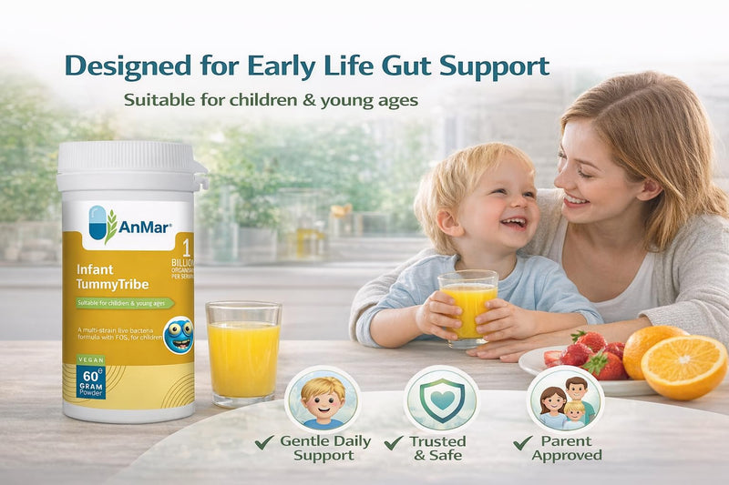 AnMar® Infant TummyTribe Probiotic Powder – Multi-Strain Live Bacteria with FOS – 1 Billion Organisms per Serving – Vegan Children's Probiotic – 60g Powder