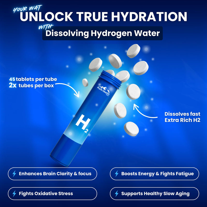 [Australia] - PHM Hydrogen Water Tubes, Tablets for Drinking Water - H2 Molecular Tabs | Magnesium Pills, Electrolytes Hydration Supplement to Support Healthy Aging & Energy Boost | 90 Tablets, 3 Months Supply 