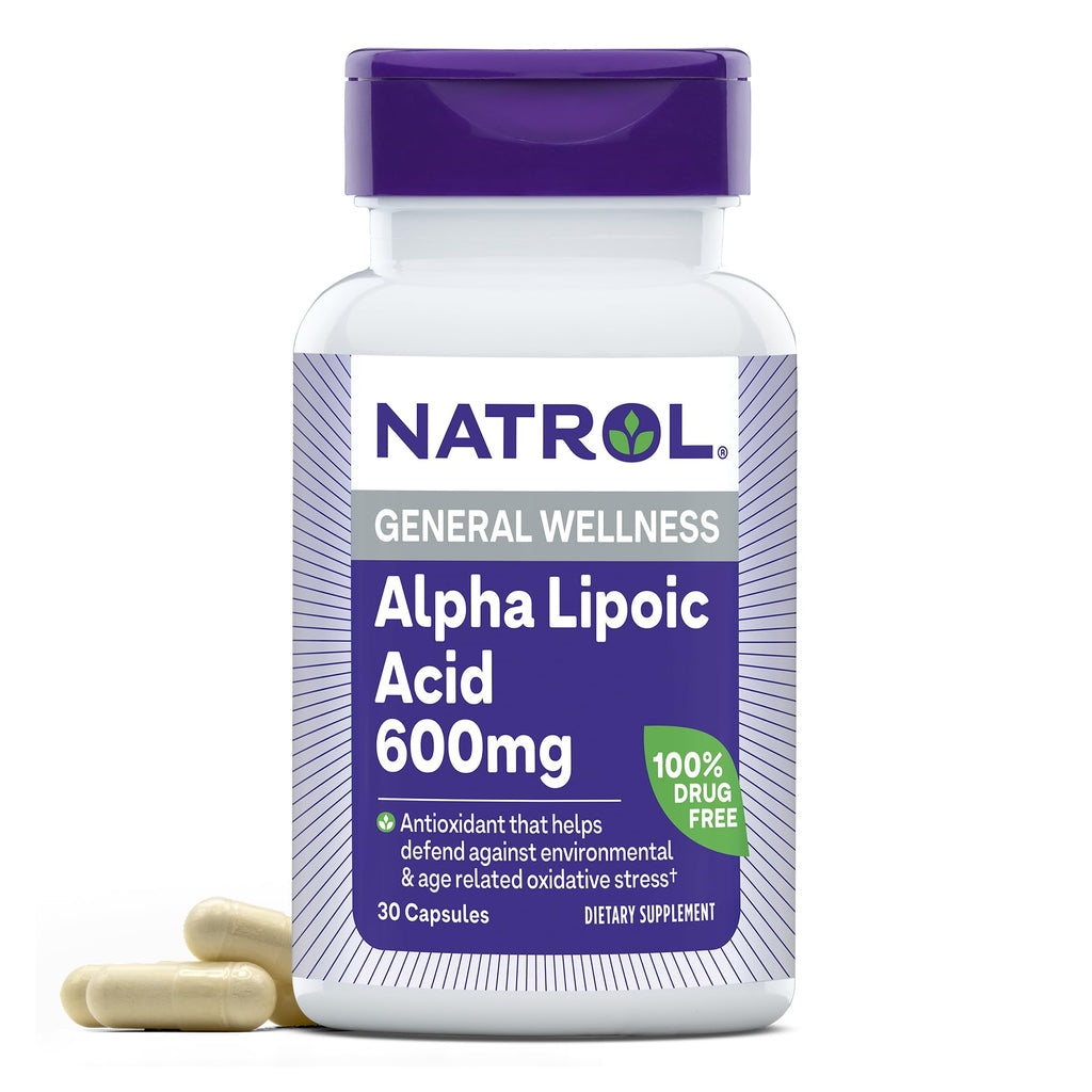 Natrol Alpha Lipoic Acid 600 mg, Dietary Supplement for General Wellness, 30 Capsules, 30 Day Supply Unflavoured 30 Count (Pack of 1)